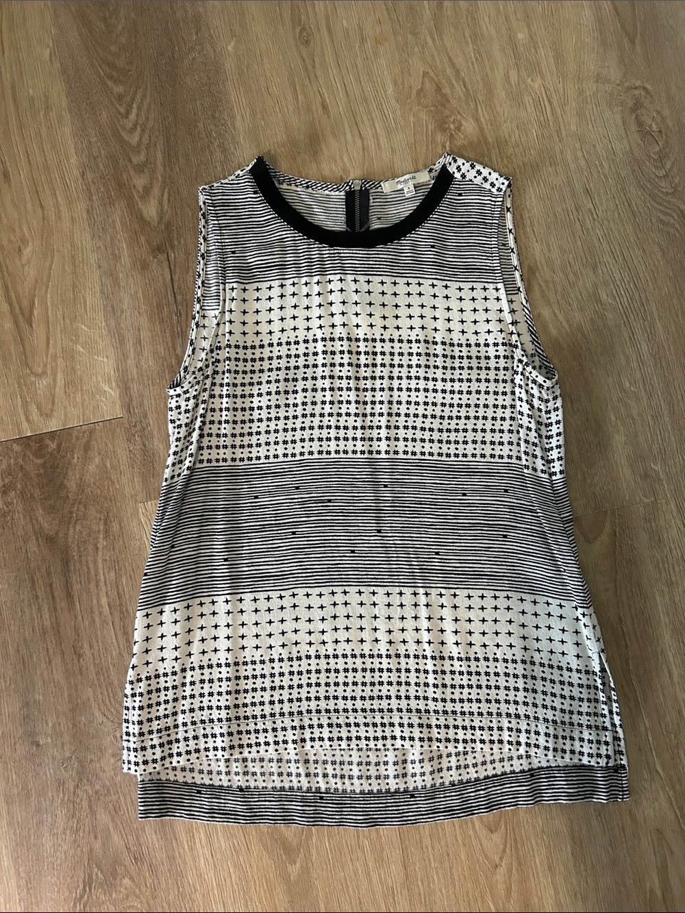 Madewell Black and White Sleeveless Patterned Tank